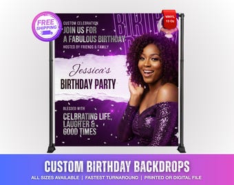 Custom Backdrop for Birthday Decorations, Birthday Banner, Personalized Birthday Sign With Your Name, Photo & Colors, Free Shipping