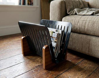 Digitale lasergesneden bestanden voor modern houten en metalen tijdschriftenrek DIY-project