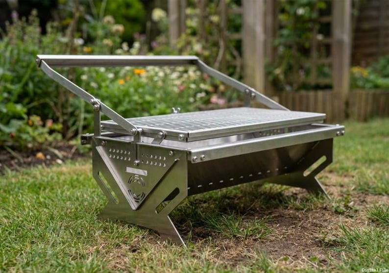 Portable No-Weld BBQ Grill DXF File for Laser Cut: Foldable Outdoor Vector Plan image 3