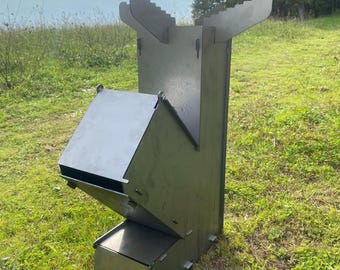 Rocket Stove | Foldable Wood & Charcoal Grill for Camping | Portable Steel Outdoor BBQ Stove