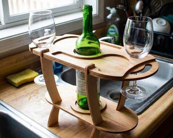 Wine Holder/Rack Stand, Wood Laser Cut File, CNC DXF Plan for Bottle & Glass