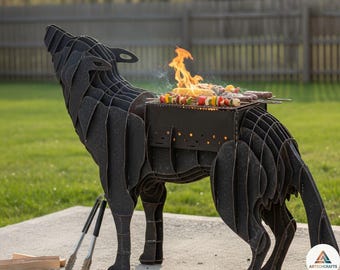 Wolf BBQ Grill DXF File for Laser Cut: Animal Fire Pit Vector Plan