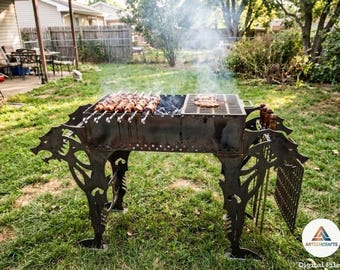 Wolf BBQ Grill DXF Laser Cut Files Standing Charcoal Mangal Camping Fire Pit