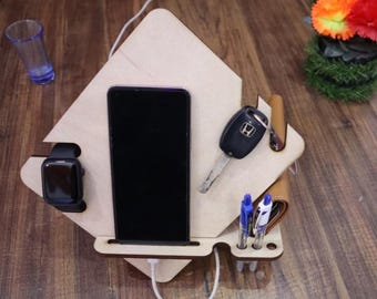 Docking Station, Laser Cut Phone Charging Station Files Watch Stand Organizer DXF Plan