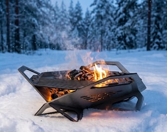 Tragbarer Camping Grill DXF Datei Laser Cut Grillplan zusammenklappbare Feuerstelle Vektor