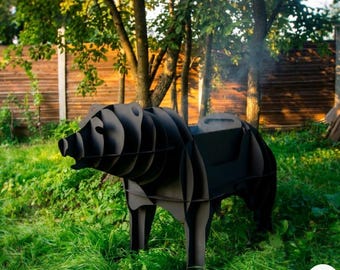 Beervormige BBQ-grill DXF-bestand: Lasergesneden metalen dierenvuurplaats vectorplan