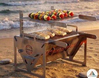 Draagbare BBQ-grill, lasergesneden campingfornuisplan (digitaal bestand)