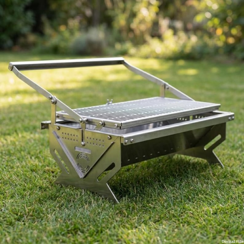 Portable No-Weld BBQ Grill DXF File for Laser Cut: Foldable Outdoor Vector Plan image 2