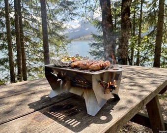 Parrilla portátil para acampar, archivos DXF, fogata cortada a láser, plano de barbacoa plegable SVG
