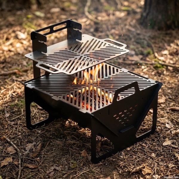 Draagbare campinggrill DXF-bestanden Lasergesneden BBQ Vuurplaats Opvouwbaar tuinontwerp