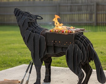 File di taglio laser per griglia per barbecue Wolf, progetto per braciere in metallo (download digitale)