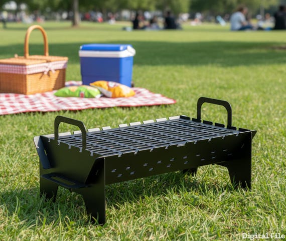 Portable Camping Grill DXF File: No-Weld Flat Pack BBQ Vector Plan (2mm)