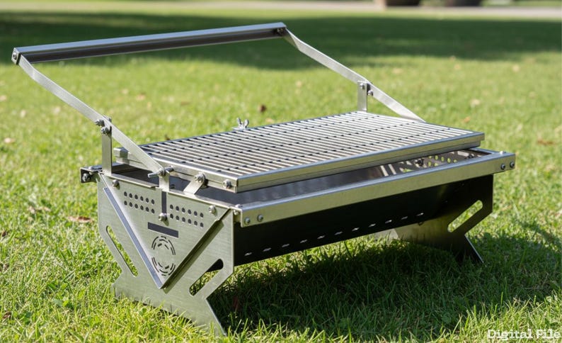 Portable No-Weld BBQ Grill DXF File for Laser Cut: Foldable Outdoor Vector Plan image 5