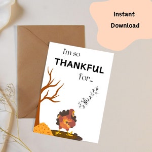 Printable Autumn Card 'I'm Thankful For' PDF Downloaded Greeting