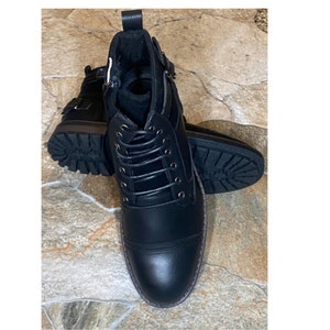 Terroni Men's Black Ankle Casual Lace Boot-Synthetic Leather-Fashionable-Italian Design-Comfort Casual Shoe-Business Shoe