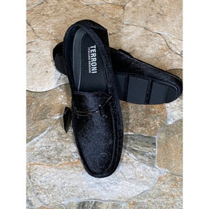 Terroni Black Men&#39;s Slip-On Loafer Shoe-Fashionable-Italian Design-Luxury Comfort Dress Shoe-Wedding Shoes-Prom Shoe