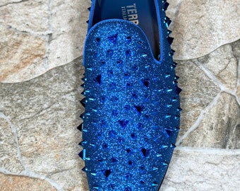 blue spike dress shoes Royal Shoes Royal Blue Velvet Embroider Spike Shoe 8886 9.5
