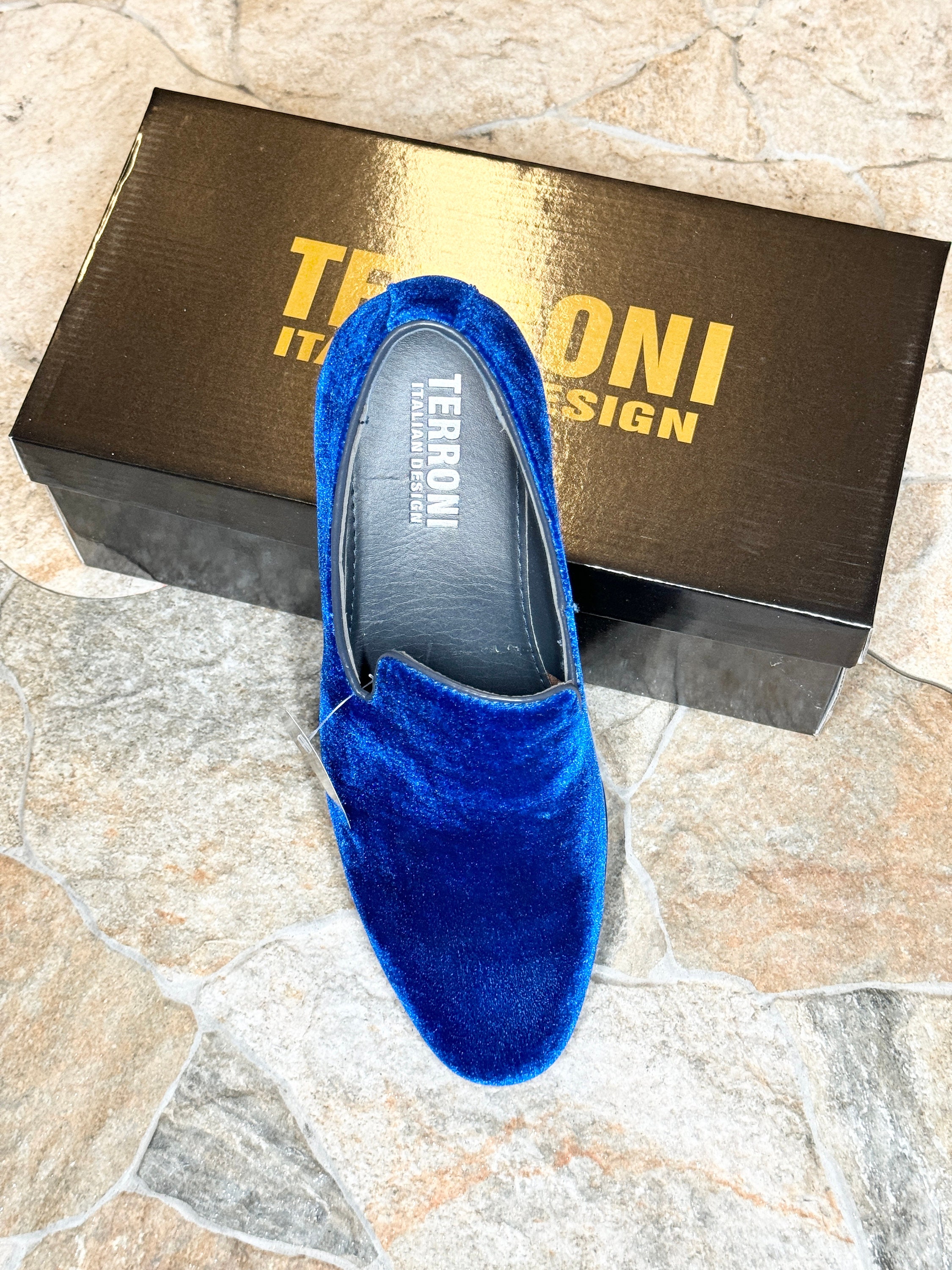 Terroni Royal Blue Men\'s Slip-On Dress Shoe-Faux Suede-Paisley Print-Fashionable Terroni Royal Blue Men main image 2