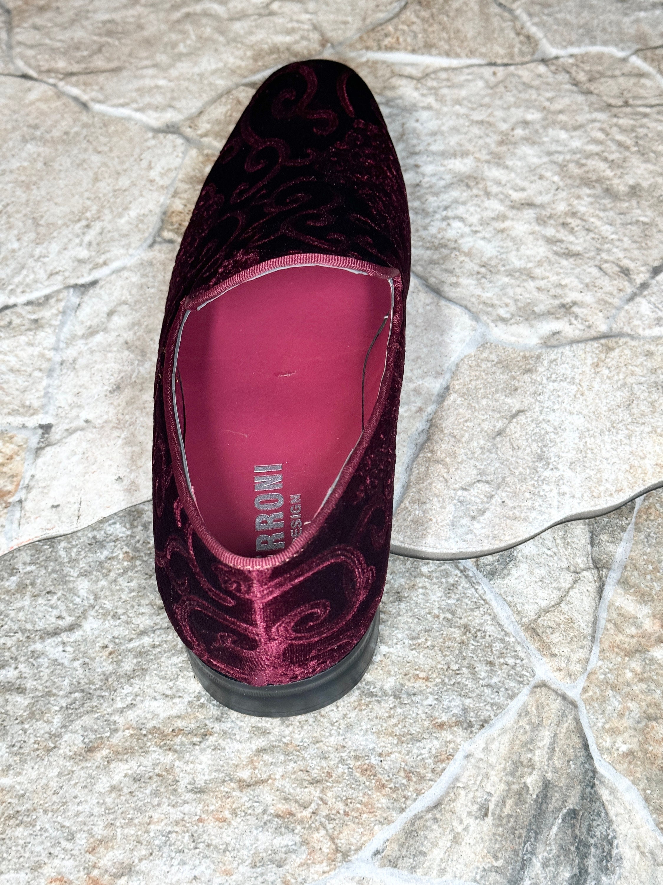 Terroni Burgundy Men\'s Slip-On Dress Shoe-Faux Suede-Paisley Print-Fashionable Terroni Red Men main image 4