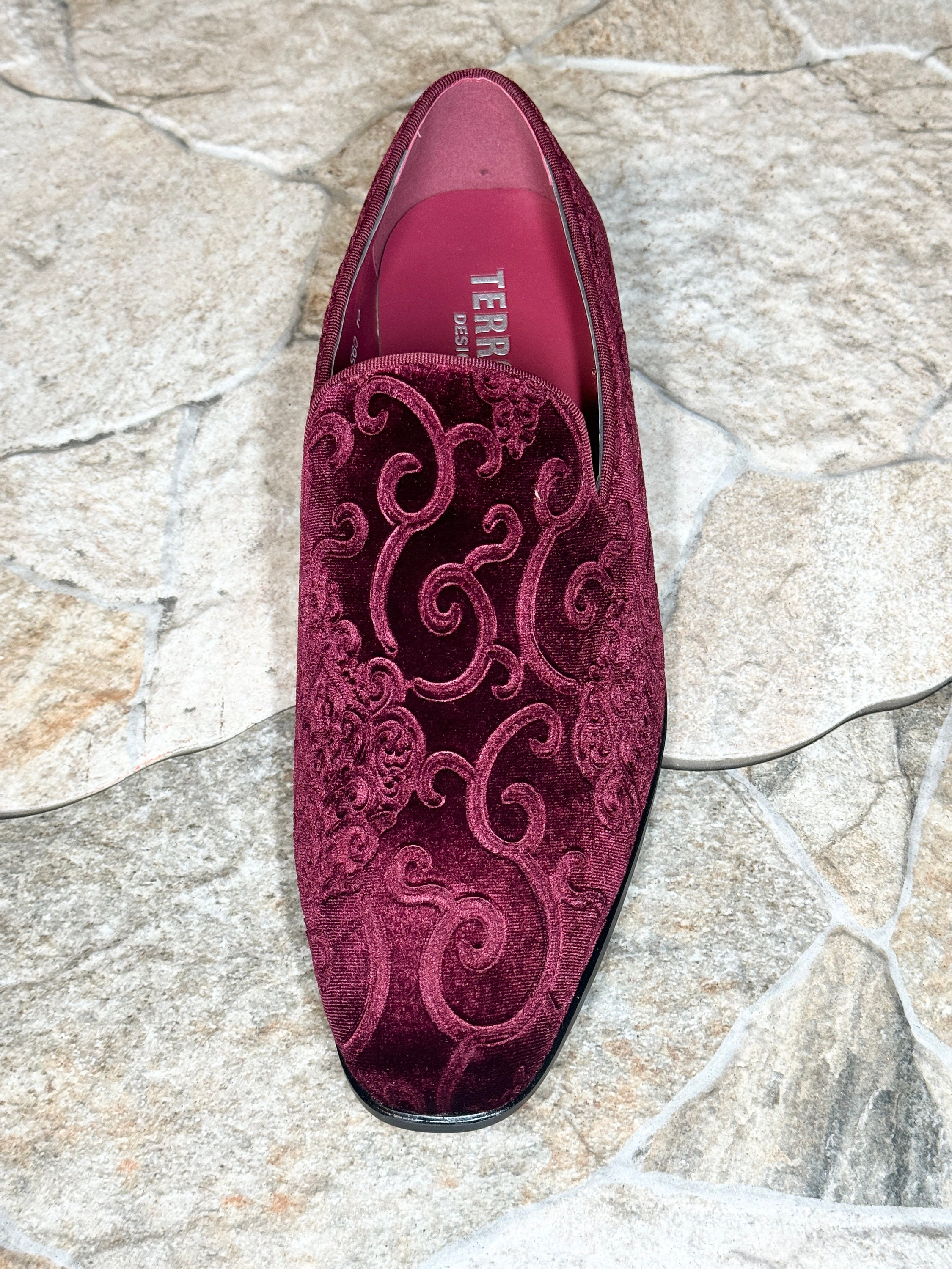 Terroni Purple Men\'s Slip-On Dress Shoe-Faux Suede-Paisley Print-Fashionable Terroni Burgundy Men main image 2