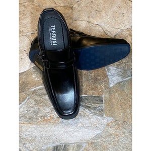 Terroni Black Men&#39;s Slip-On Dress Shoe-Synthetic Leather-Fashionable-Italian Design-Luxury Comfort Shoe-Wedding Shoe-Prom Shoe-Formal Shoe
