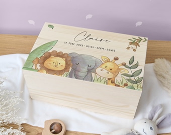 Personalisierte Erinnerungsbox Baby, Baby Geschenk Geburt, personalisierte Souvenir Box, Taufe Geschenk Baby, Kommunion Box, Holzbox, Erinnerungsbox Tier