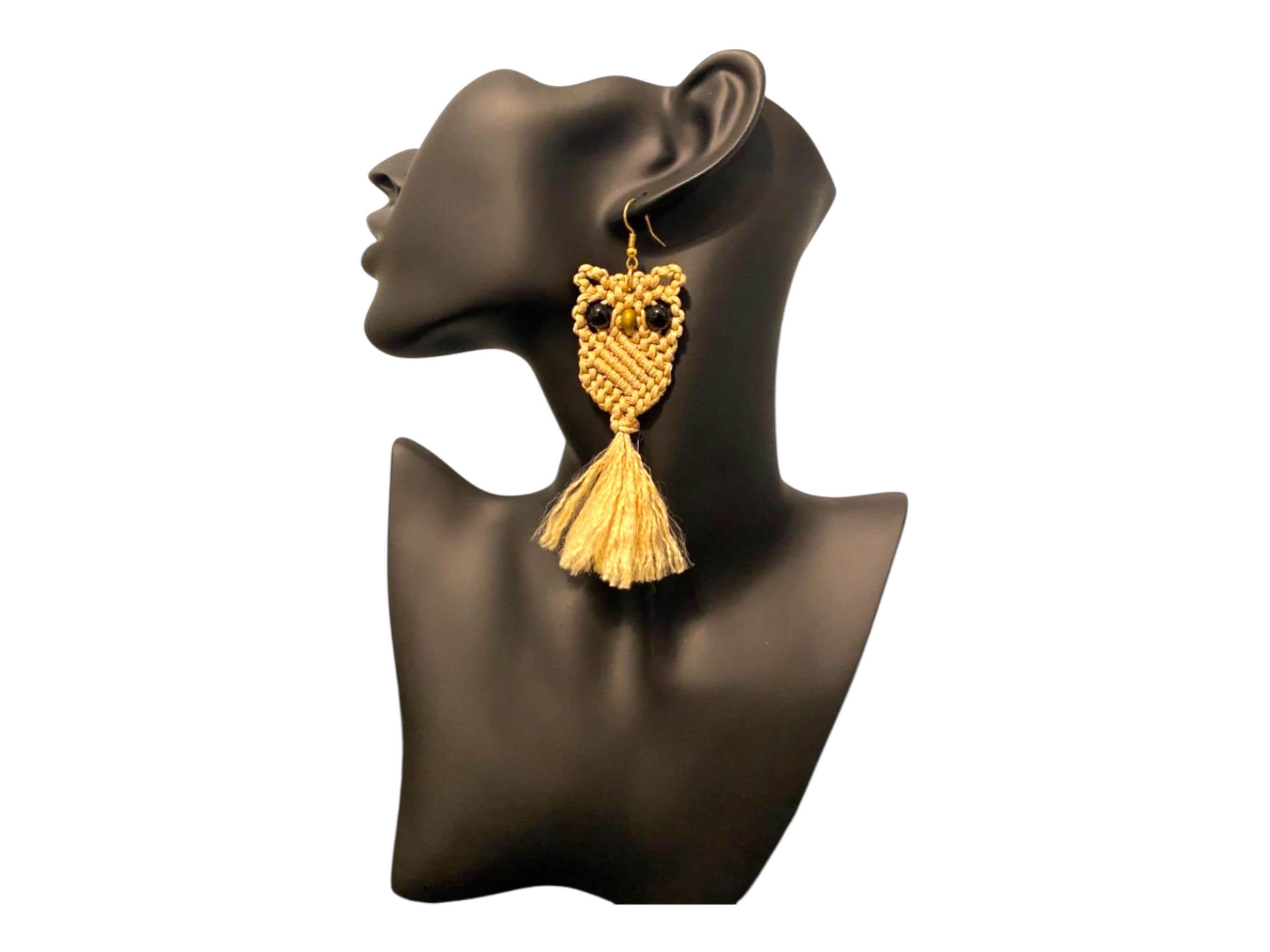 Crochet Owl Earrings: Boho Chic Beaded Dangle Earrings