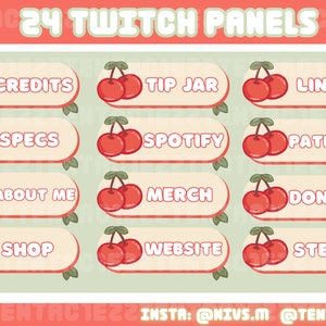 24 Cute Fruit Cherry Panels for Twitch or YouTube Stream | Twitch Panels | Twitch Stream