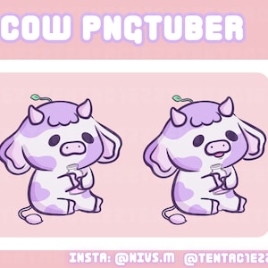 Cute Purple Chibi Cow PNGtuber for Twitch and Youtube Streaming