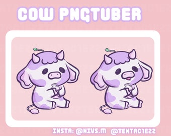 Cute Purple Chibi Cow PNGtuber for Twitch and Youtube Streaming
