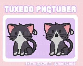 May include: Two cartoon black and white cats with pink ears. The cat on the left has a neutral expression, while the cat on the right has a surprised expression. The text "TUXEDO PNCTUBER" is at the top of the image. The text "INSTA: @NIVS.M @TENTAC1E22" is at the bottom of the image.