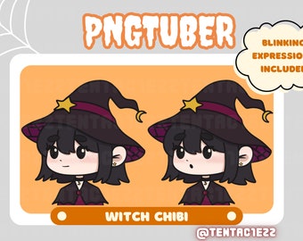 Lindo PNGtuber de bruja chibi para transmisión en Twitch / Lindo PNGtuber de Halloween / Lindo PNGtuber espeluznante / PNGtuber de bruja prediseñada para transmisión
