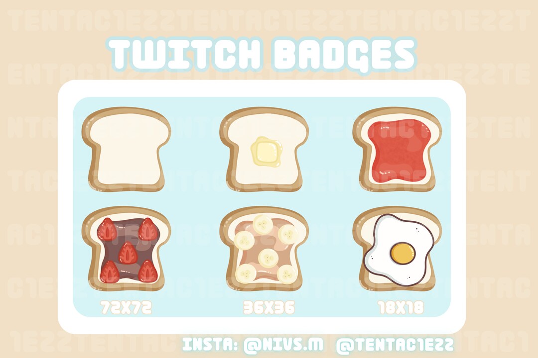 Kawaii Cute Toast Sub Badges Bit Badges for Twitch or Youtube Stream Etsy