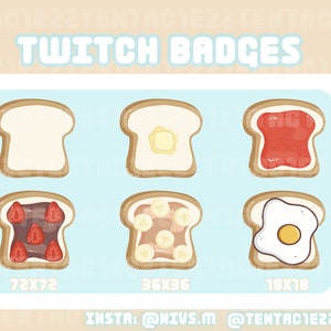 Cute Toast Sub Badges | Bit Badges for Twitch or YouTube Stream | Premade Twitch Badges