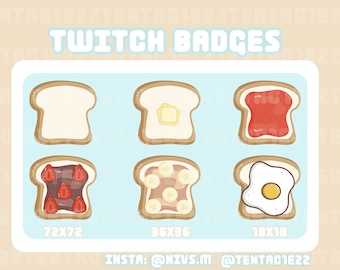 Cute Toast Sub Badges | Bit Badges for Twitch or YouTube Stream | Premade Twitch Badges
