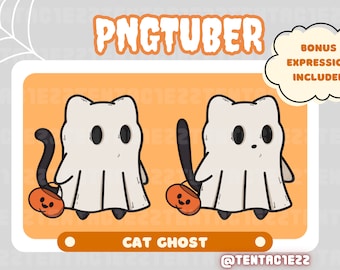 Cute Ghost Cat Halloween PNGtuber for Twitch Stream | Spooky PNGtuber | Premade PNGtuber | Cat PNGtuber | Chibi PNGtuber | Cute PNGtuber