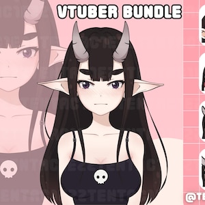 Cute Premade Half Body Demon Girl Vtuber Bundle for Twitch and Youtube Stream | Cute Girl Vtuber | Half Body Model | Emotes Included