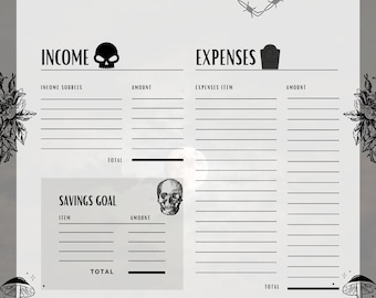 Digital Budget Sheet, Printable, Goth Theme, Digital Budget, Digital Budget Planner, Portrait Budget Planner, GoodNotes Planner, Gothic