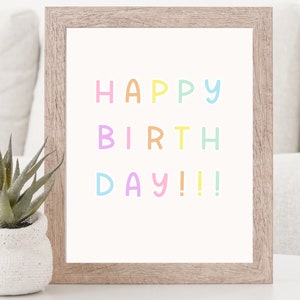 Pastel Happy Birthday Wording Print | Birthday Gift