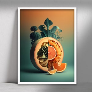 Kitchen Wall Art, Food Art, Food Illustration, Digital Grapefruit Prints, Kitchen Decor, Gastronomy Art, Printable Wall Art, Foodie Gift