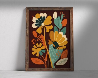 Floral Mosaic Art Print, Flower Wall Decor (Digital Download)
