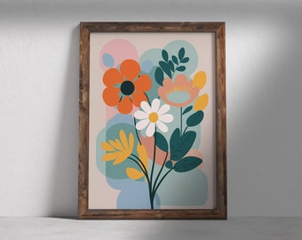 Floral Mosaic Art Print, Flower Wall Decor (Digital Download)