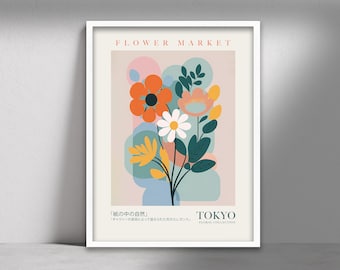 Tokyo Flower Market Print, Botanical Floral Wall Art (Digital Download)