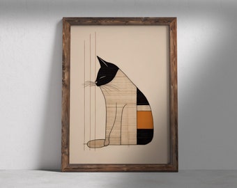 Abstract Cat Art Print, Modern Wall Art (Digital Download)
