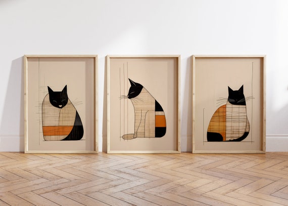 Abstract Cat Art Prints, Set of 3 (Digital Download)