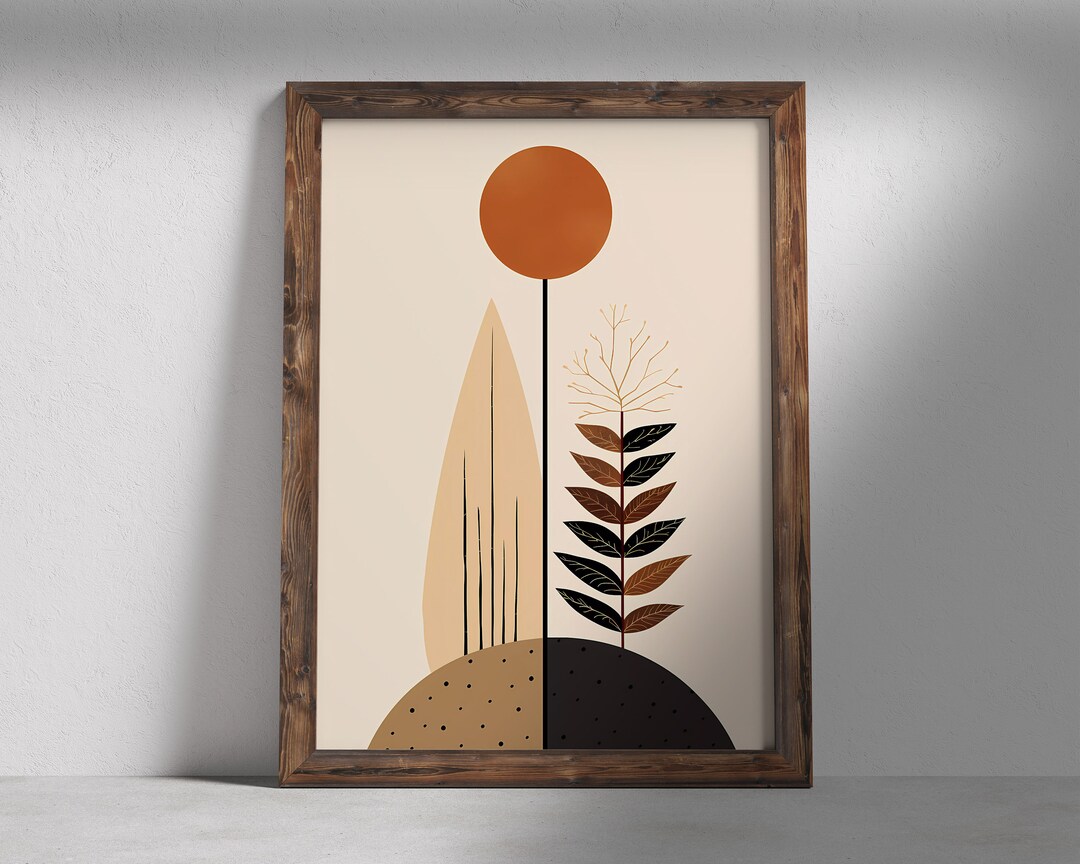 Boho Abstract Plant Art Print, Neutral Mid Century Modern Decor ...