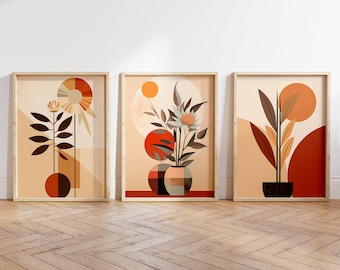 Stampe artistiche floreali astratte boho, decorazioni in terracotta scandinave (download digitale)