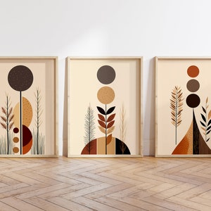 Boho Abstract Wall Art Prints, Boho Wall Decor, Set of 3 Wall Prints, Scandi, Mid Century Art, Black, Beige, Terracotta, Boho Wall Art