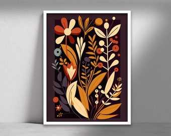 Floral Mosaic Art Print, Botanical Flower Wall Decor (Digital Download)