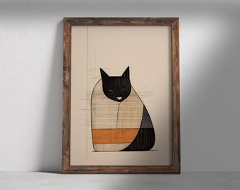 Abstract Cat Art Print, Modern Wall Decor (Digital Download)